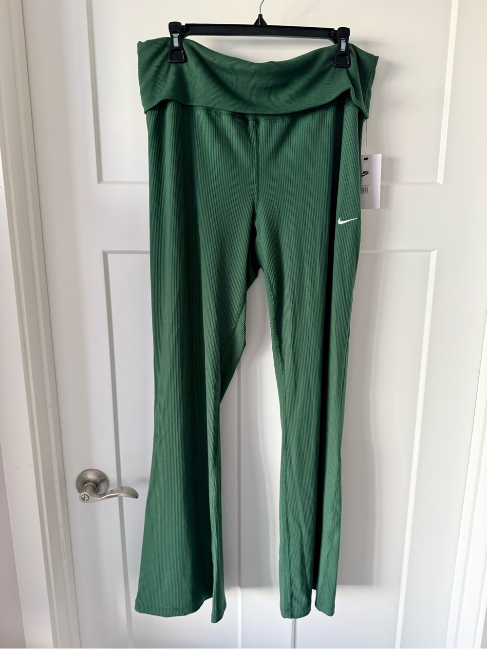 Nike Green Ribbed Tight Fit Mid Rise Foldover Flare Leggings XXL NWT